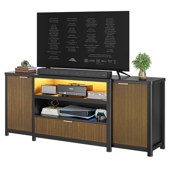 Fluted TV Stand for Living Room, 71” Heavy-Duty TV Console Cabinet with Storage and Shelf for 70/75" TV