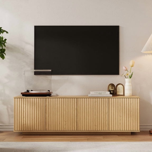 Fluted TV Stand for TVs up to 70", Cable Management &Adjustable Shelves, Media TV Console