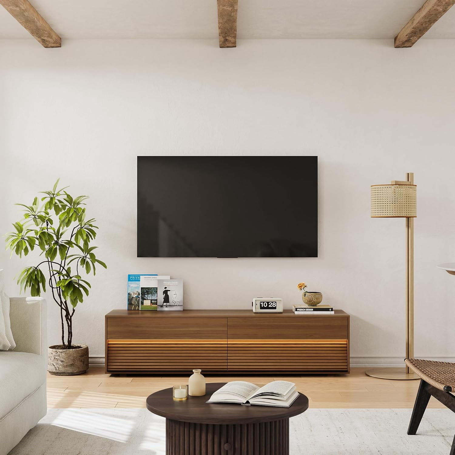 HoopieHome Modern Fluted TV Stand for TVs up to 75 Inches with 2 ...