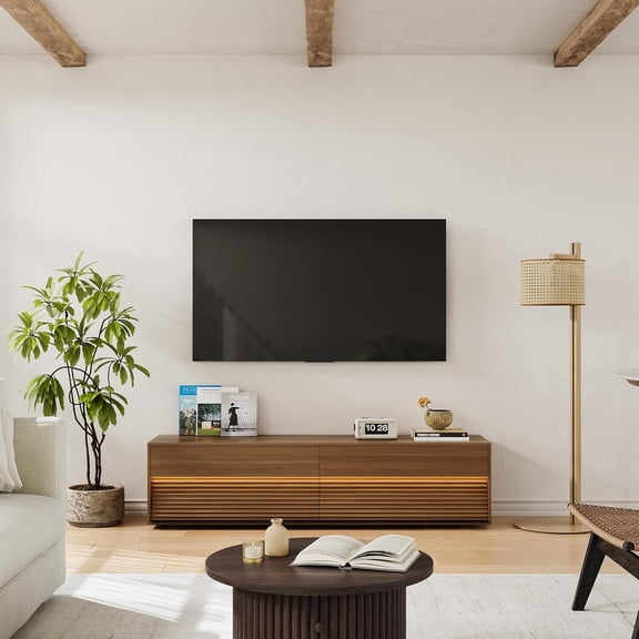 HoopieHome Modern Fluted TV Stand for TVs up to 75 Inches with 2 Drawers 1-Pack