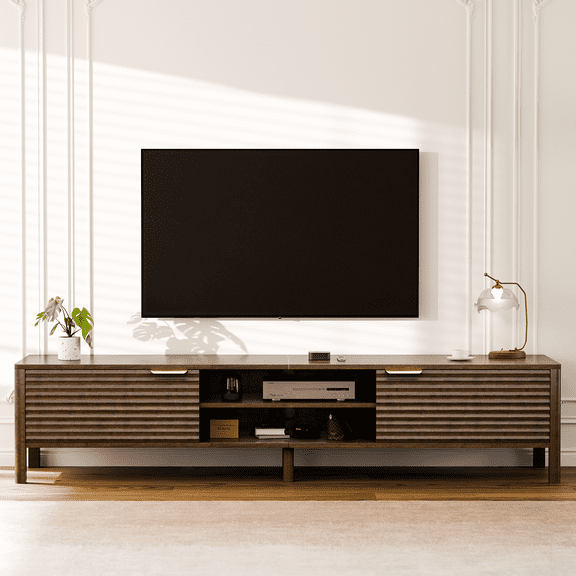 Fluted TV Stand for TVs up to 85" Modern Media Console with Open Storage Entertainment Center for Living Room, Walnut