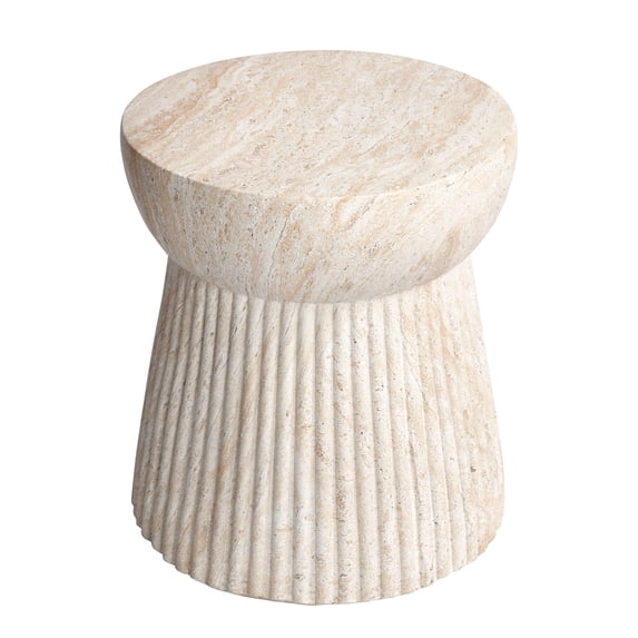 Fluted Travertine Stone Finish Italian Design MgO Side Accent Table