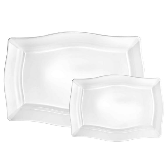Fluted Tray Combo Pearl White – 3 Large Trays & 3 Small Trays: Durable, Disposable, and Elegant, Perfect for Parties, Events, Buffets, Catering (48)