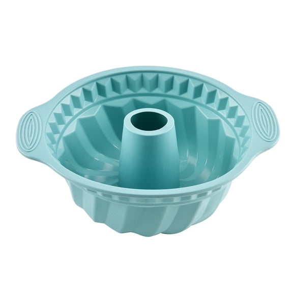 Fluted Tube Silicone Cake Pan with Handles, Food Grade Non-Stick Bundt Baking Mold, Oven Microwave Freezer Safe for Pound Cake Jello Desser