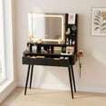 thumbnail image 1 of Fluted Vanity Desk with Mirror and Lights, 31 in Small Makeup Vanity Storage Cabinet & 2 Drawers, 3 Lighting Modes, Stylish Dressing Table for Bedroom, 1 of 8