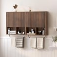 thumbnail image 1 of Fluted Wall Cabinet Set of 2, Wooden Bathroom Medicine Cabinet Storage with 2 Doors, Adjustable Shelf and Towels Bar, Modern Wall Mount Large Floating Cabinet for Kitchen Brown, 1 of 15