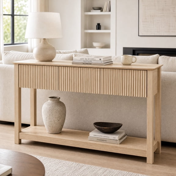 Fluted Wave Console Table, 47.3" Slim Entryway Sofa Table with 3 Drawers and Lower Shelf, Modern Narrow Hallway Side Table, for Foyer Living Room Kitchen