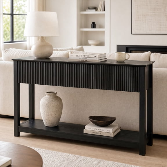 Fluted Wave Console Table, 47.3" Slim Entryway Sofa Table with 3 Drawers and Lower Shelf, Modern Narrow Hallway Side Table, for Foyer Living Room Kitchen