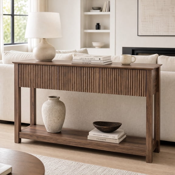 Fluted Wave Console Table, 47.3" Slim Entryway Sofa Table with 3 Drawers and Lower Shelf, Modern Narrow Hallway Side Table, for Foyer Living Room Kitchen
