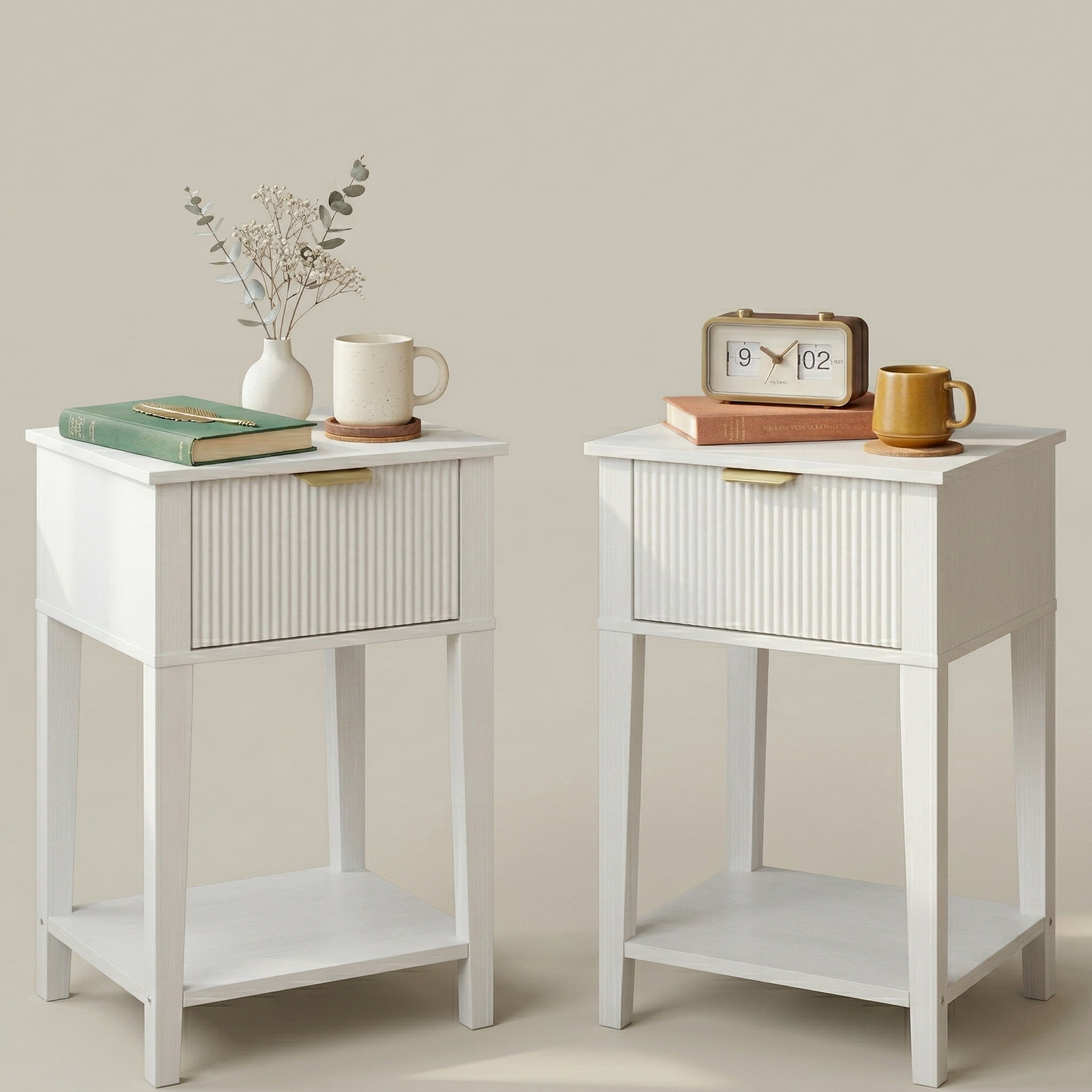 12 Inch Night Table MIXX UNIQ Fluted Wood Nightstands, 12