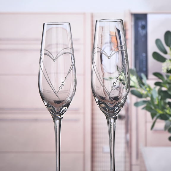 Flutes, Bride and Groom Wedding Toasting Champagne Glasses Set of 2 with Engraved Love Heart Design Embellished with Crystal, Wedding Engagement Christmas Presents for Couple
