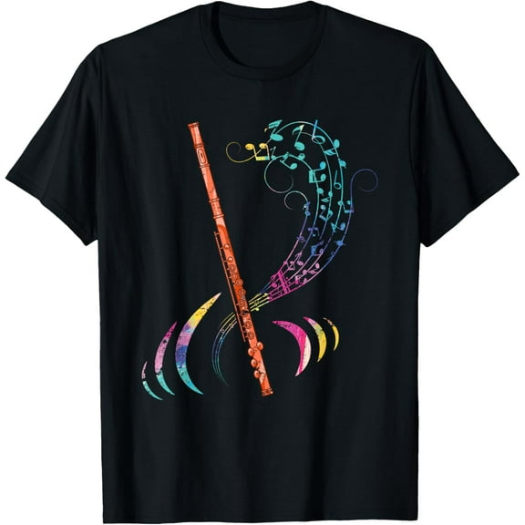 Flutist Treble Clef Classical Music Colorful Flute T-Shirt
