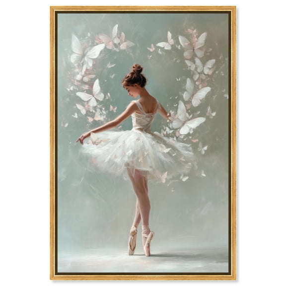 Flutter Ballerina II Canvas Print Pink Glam Wall Art by Art Remedy, Gold Frame, 30 x 45