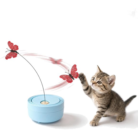 Flutter Butterfly Kitten Enrichment , Blue | Interactive Spinning, Sensor, 360? Rotating Butterfly, 2 Butterflies Included