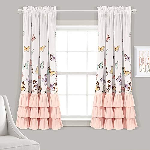 Flutter Butterfly Window Curtain Panel Pair, 52"W x 63"L, Pink
