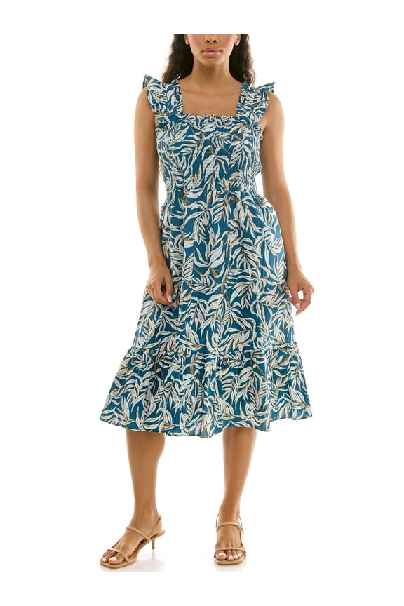 Women's Smocked Flutter Sleeve Midi Dress, Sizes XS-XXXL