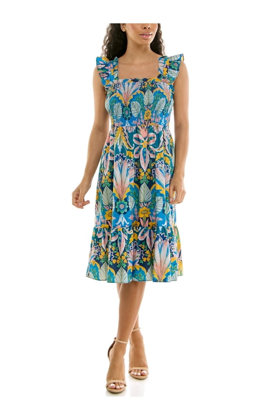Women's Smocked Flutter Sleeve Midi Dress, Sizes XS-XXXL