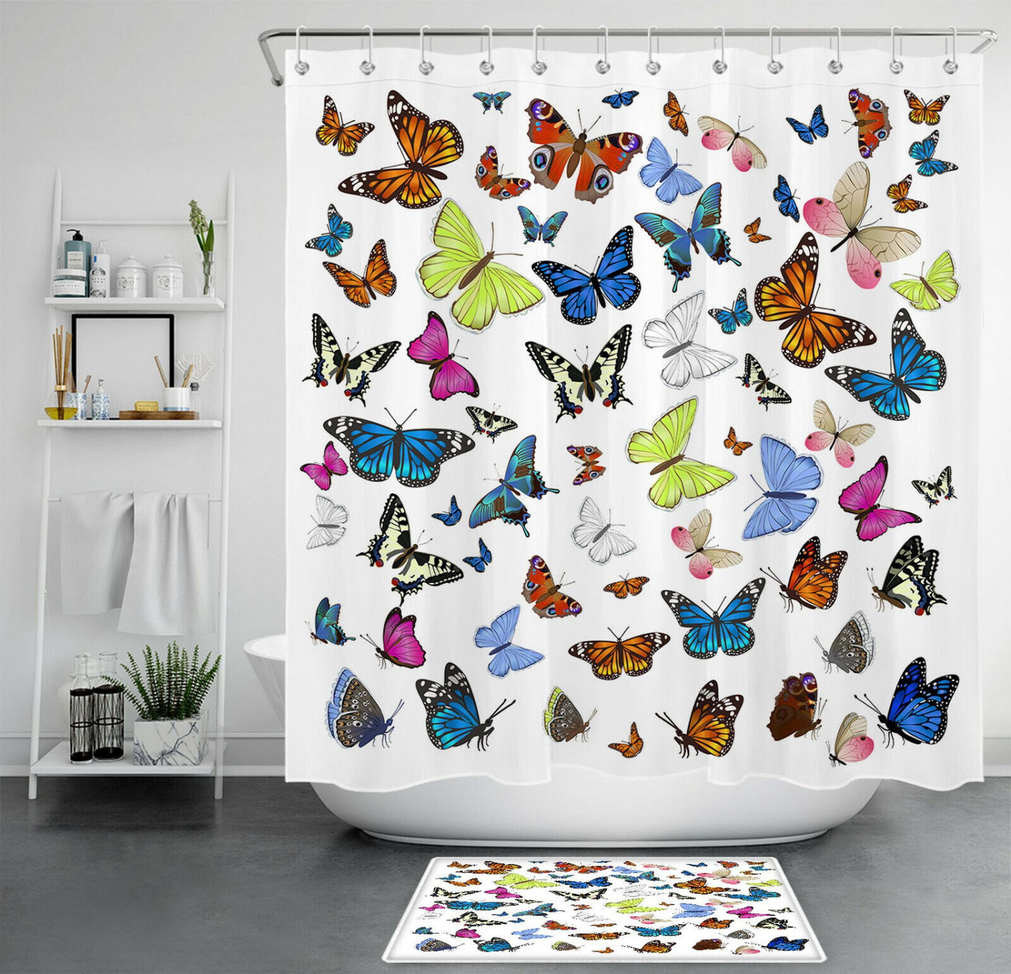 Flutter into Style Colorful Butterfly Shower Curtain & Accessory Set for Chic Bathrooms