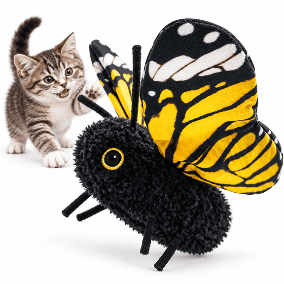 Flutterbloom Rechargeable Flapping Butterfly Cat Toy, Interactive Cat Toy with 3 Flapping Motion Modes, Soft Plush Butterfly Toy with Adjustable Hanging Cord for Indoor Cats and Small Pets