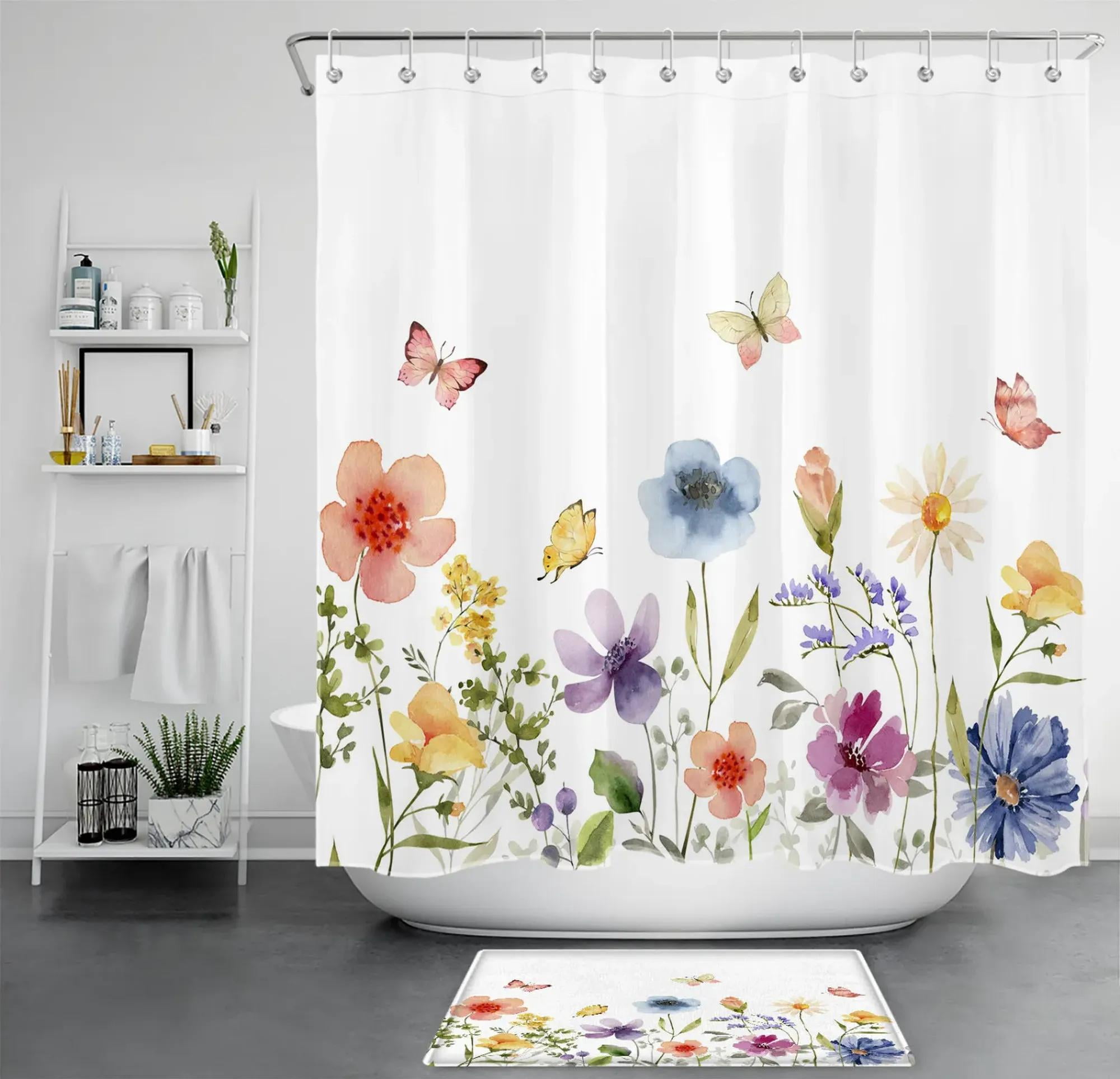 Fluttering Blooms: Colorful Shower Curtain for a Nature-Inspired ...
