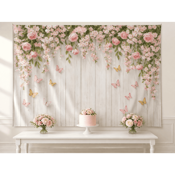 Fluttering Butterflies Floral Garden Backdrop