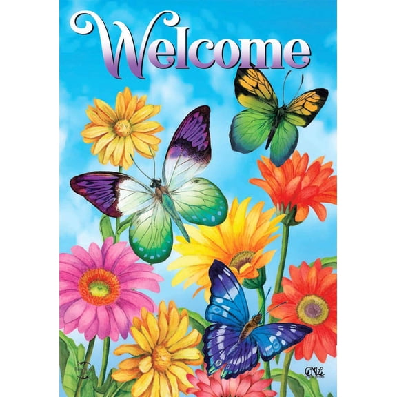 Fluttering Butterflies Spring House Flag Welcome Floral Butterfly 28" x 40"
