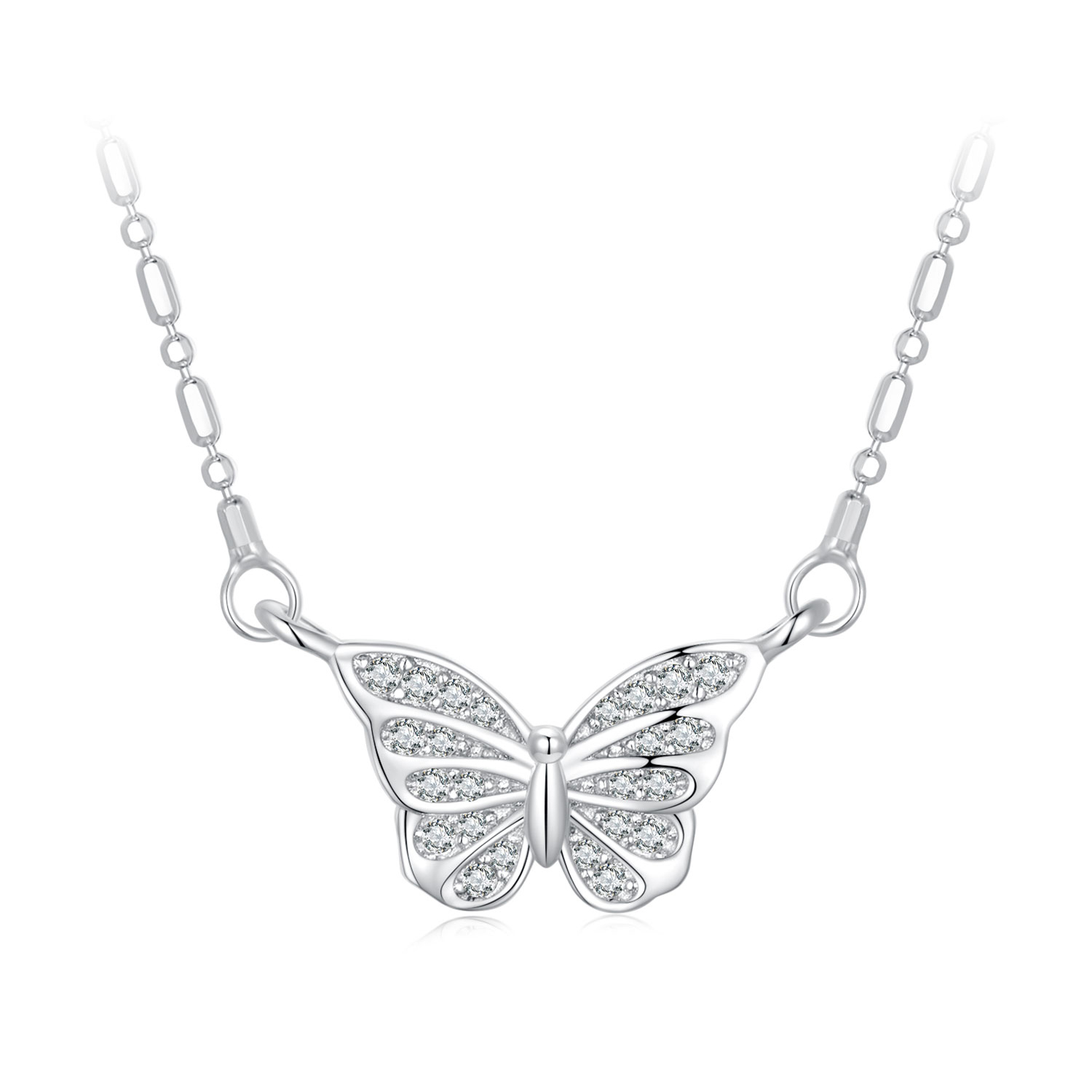 Fluttering Butterfly Necklace - 925 Silver Adjustable Chain Delicate Pendant Jewelry for Women