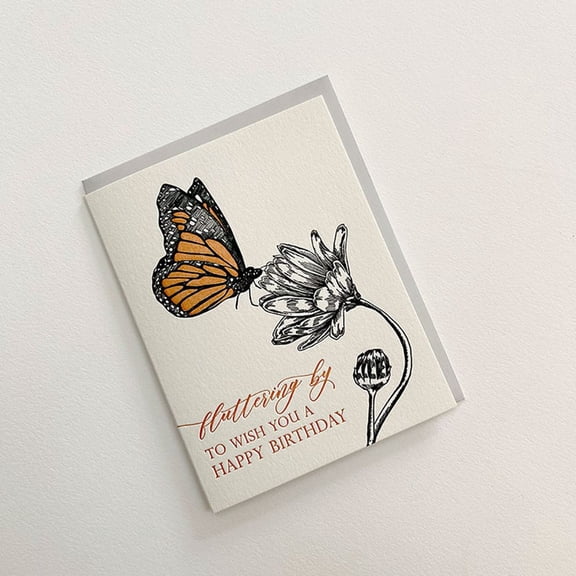 Fluttering By Butterfly Birthday Card  Elegant Floral Design  Perfect for All Ages  Blank Inside for Personal Messages  Includes Envelope