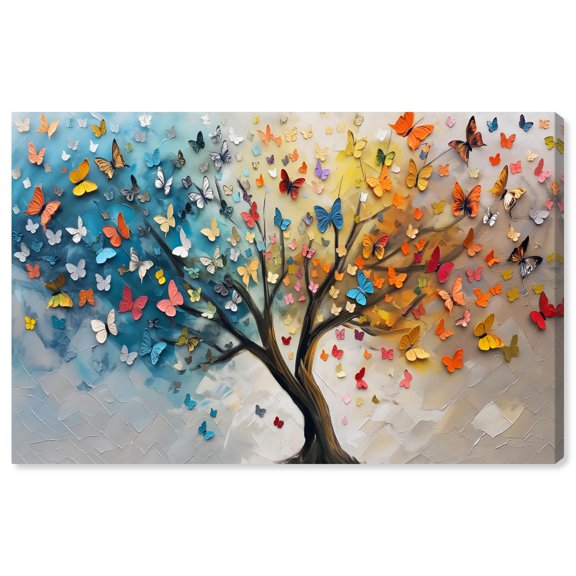 Fluttering on Tree I Canvas Colorful Tree Art by Art Remedy, Gallery Wrapped, 36" x 24"
