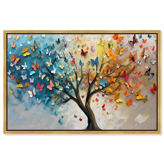 Fluttering on Tree I Canvas Colorful Tree Art by Art Remedy, Gold Frame, 36" x 24"