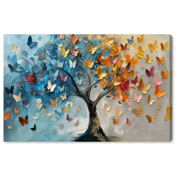 Fluttering on Tree III Canvas Colorful Tree Art by Art Remedy, Gallery Wrapped, 30" x 20"