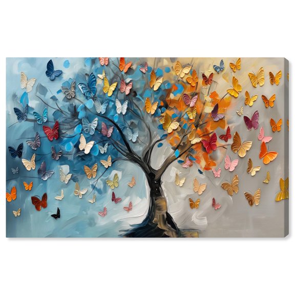 Fluttering on Tree III Canvas Colorful Tree Art by Art Remedy, Gallery Wrapped, 45" x 30"