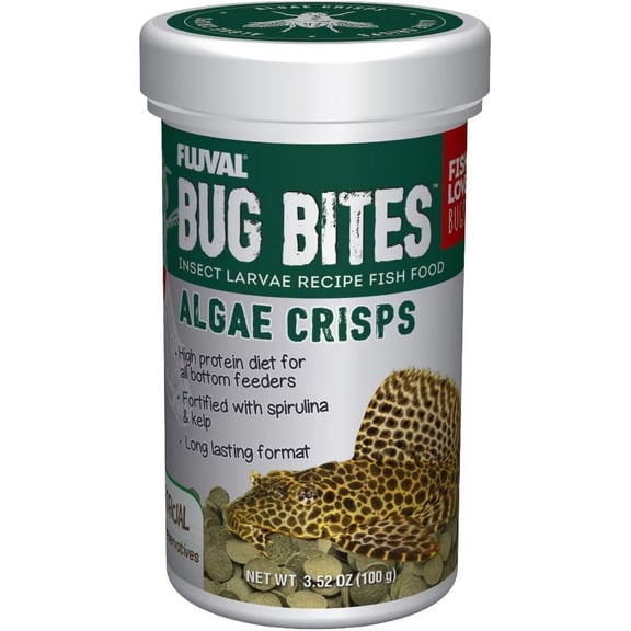 Fluval Bug Bites Algae Crisps: Premium Bottom Feeder Fish Food