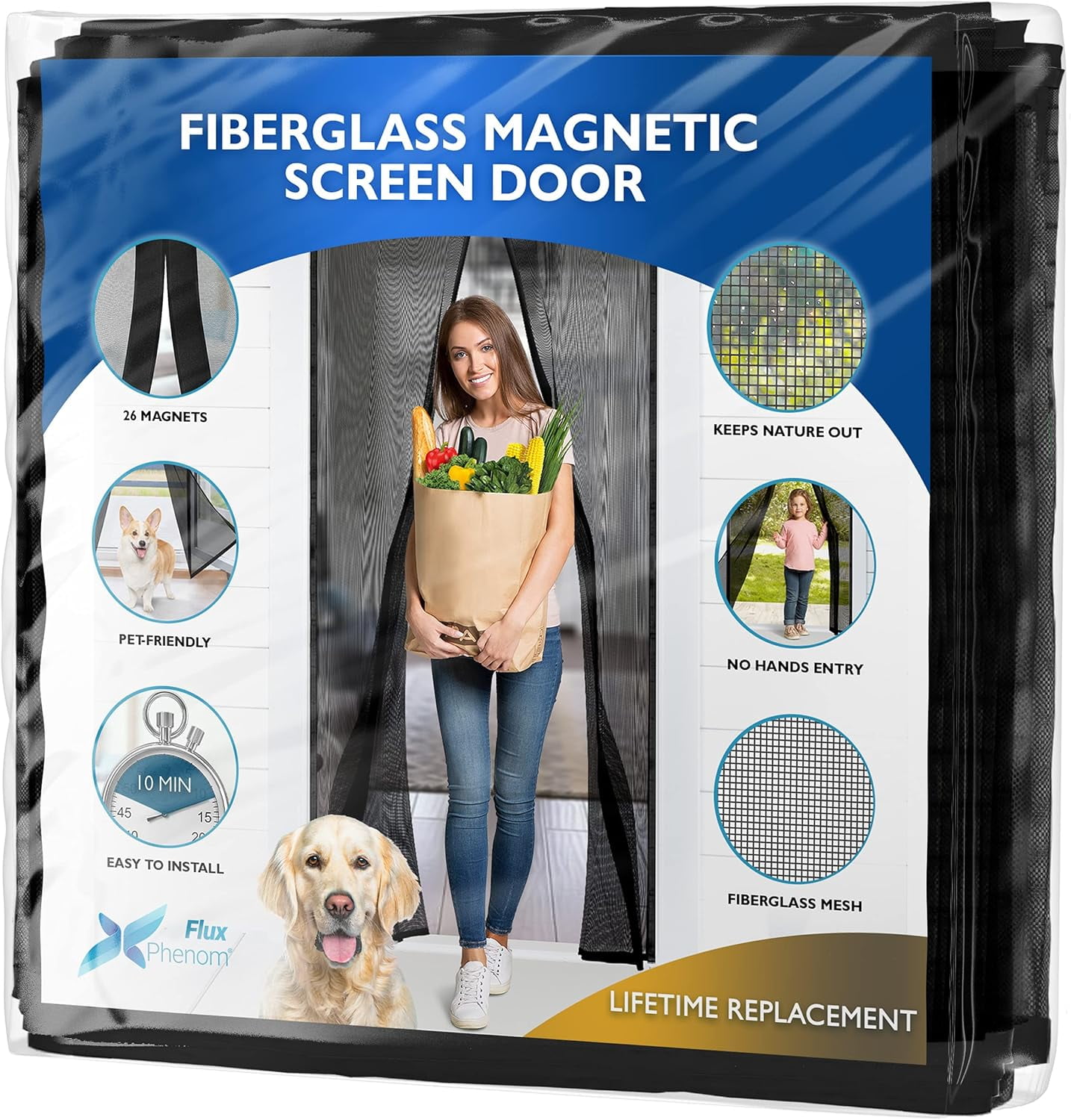 Magic Mesh Deluxe Hands-Free Magnetic Screen Door, Fits Doors up to 39 x 83  inches, Black 