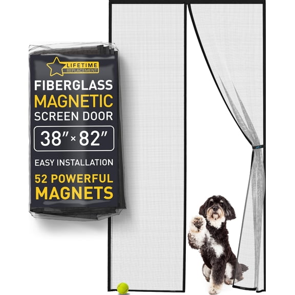 Flux Phenom Upgraded Magnetic Screen Door - Bugs Out, Breeze in - 9min Install Auto-Sealing Heavy Duty Double Stitched Mesh, 52 Magnets, Hands Free Patio Doors Net, Pet & Kid Friendly, 38 x 82 Inch