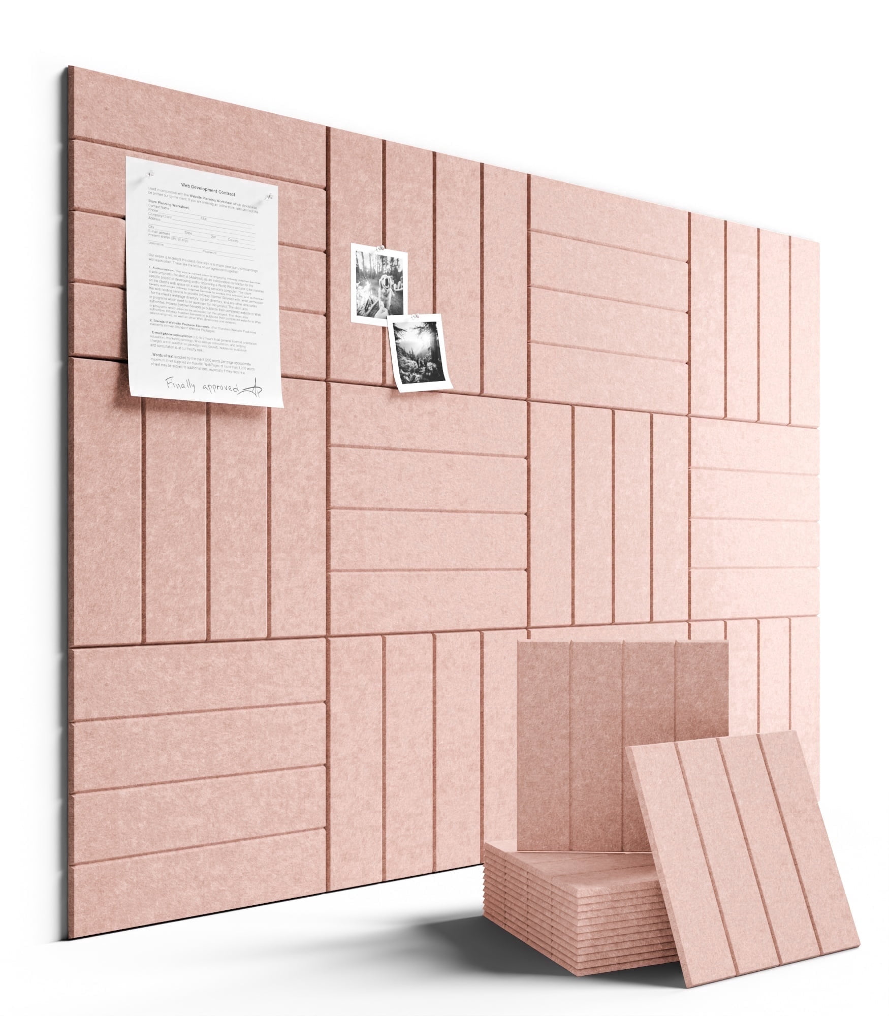 Fluxynara Felt Bulletin Board Tiles Large 48" x 36" Cork Board Alternative-12 Pack with 70 Adhesive Tabs, Thick Slat Wall Panels for Office Decor, Push Pin Board Wall Organizer Alternative -Pink