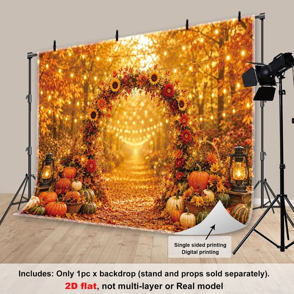 Fluzimir 10x8ft Autumn Thanksgiving Backdrop Fall Floral Arch Pumpkin Lantern Photography Background Harvest Party Photo Props (Only Backdrop)