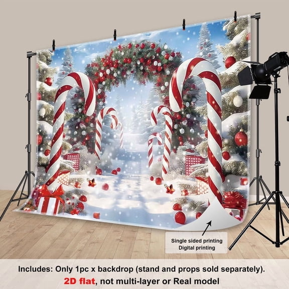 Fluzimir 10x8ft Fabrict Merry Christmas Cane Candy Photography Backdrop Winter Snow Scene Xmas 10x8f Tree Background New Year Eve Party Decoration Holiday Photo Banner PropsNo stand