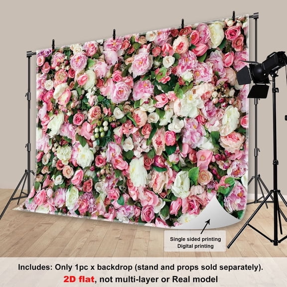 Fluzimir 10x8ft Flower Wall Background Pink Rose Photography Backdrop for Valentine's Day Wedding Birthday Party Spring Banner Decor Supplies Photo Studio Props