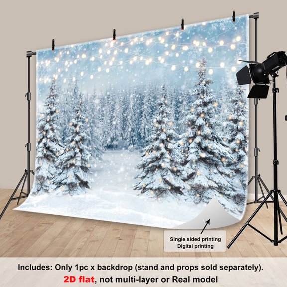 Fluzimir 10x8ft Polyester Fabric Winter Forest Photography Backdrop Glitter Snowy Pine Tree Scene Background Christmas Xmas Holiday Happy New Year Holiday Party Decoration Banner