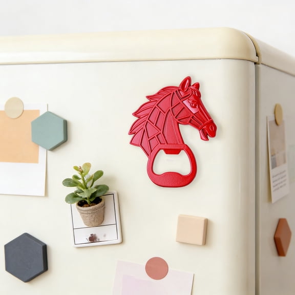 Flwxobe|Horse Head Bottle Opener with Strong Magnet, Alloy Western Cowboy Bar Tool & Fridge Magnet Decor for Kitchen, Unique Gift for Horse Lovers, Red