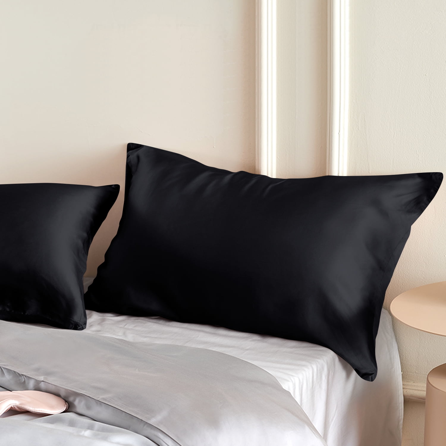 Flxxie 1 Pack 100% Pure Both Sides Mulberry Silk Pillowcase for Hair and Skin, 22 Momme Bed Pillow Case with Hidden Zipper, Queen, 20"x30", Black