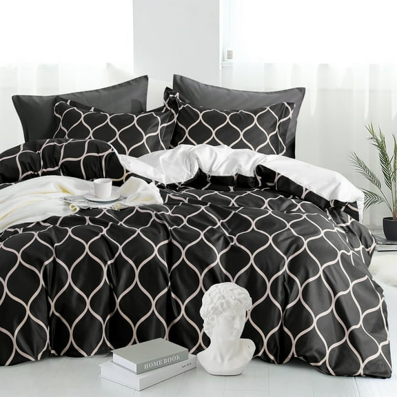 Flxxie 100% Brushed Microfiber Duvet Cover Set, Super Soft Curve Comforter Cover Set with Ties and 2 Pillow Shams, Black, King, 3 Pieces
