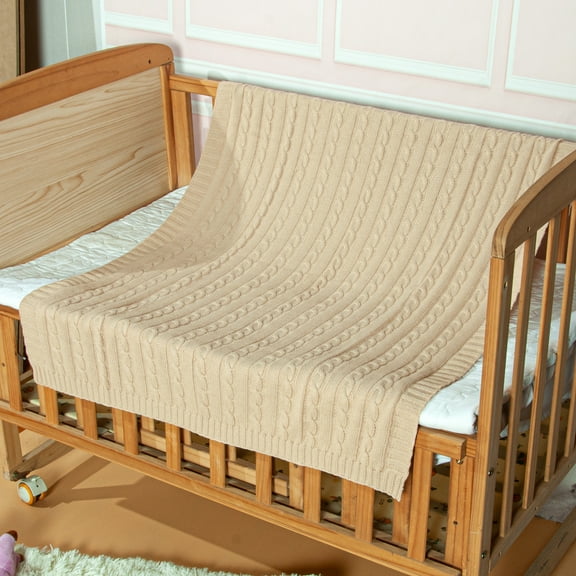 Flxxie 100% Pure Cotton Cable Knit Toddler Throw Blanket, Super Soft Baby Blanket for Boys and Grils, Apricot, 30x40 Inches