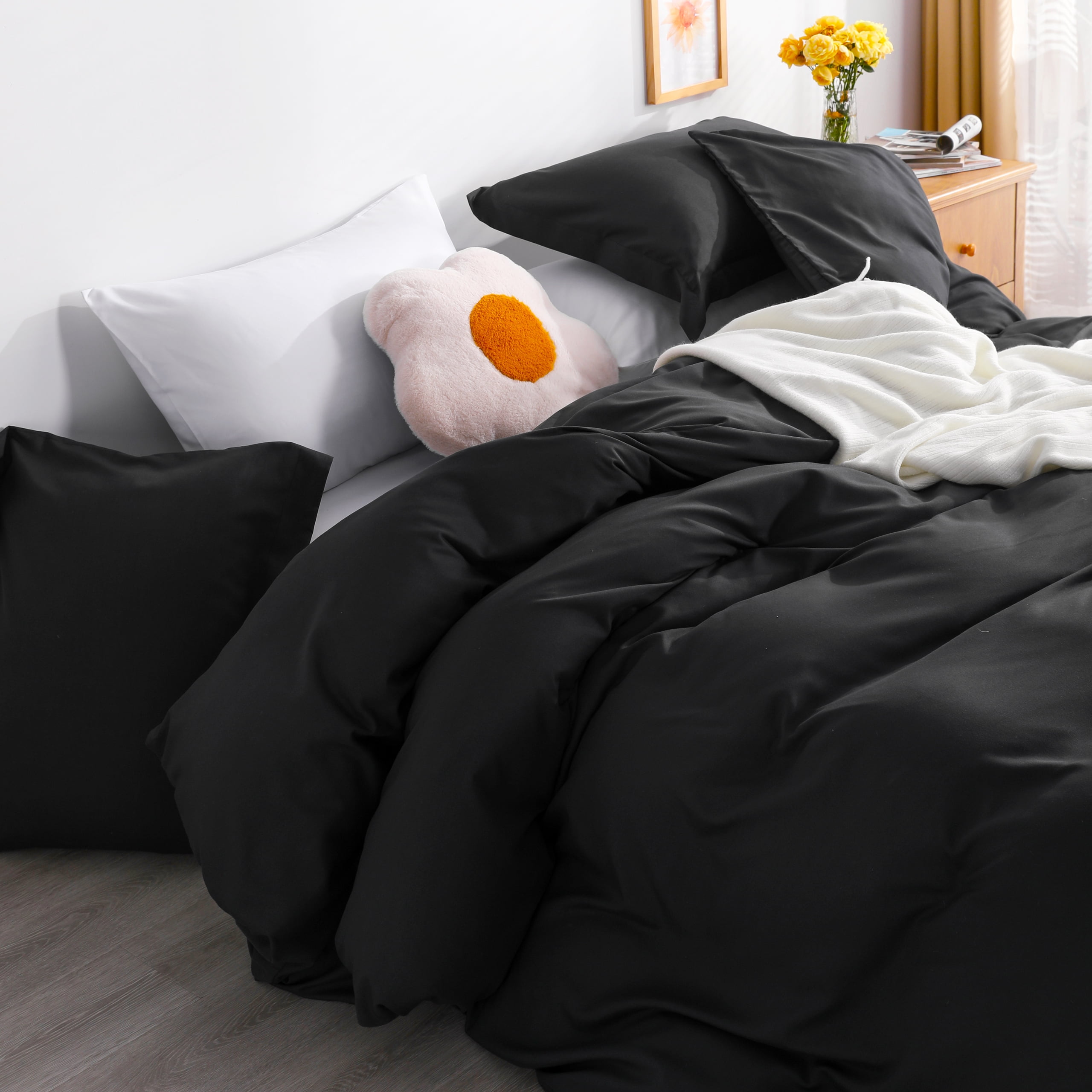 Flxxie 1800 Collection Double Brushed Microfiber Duvet Cover and Sham Set, Black, Twin, 2 Pieces
