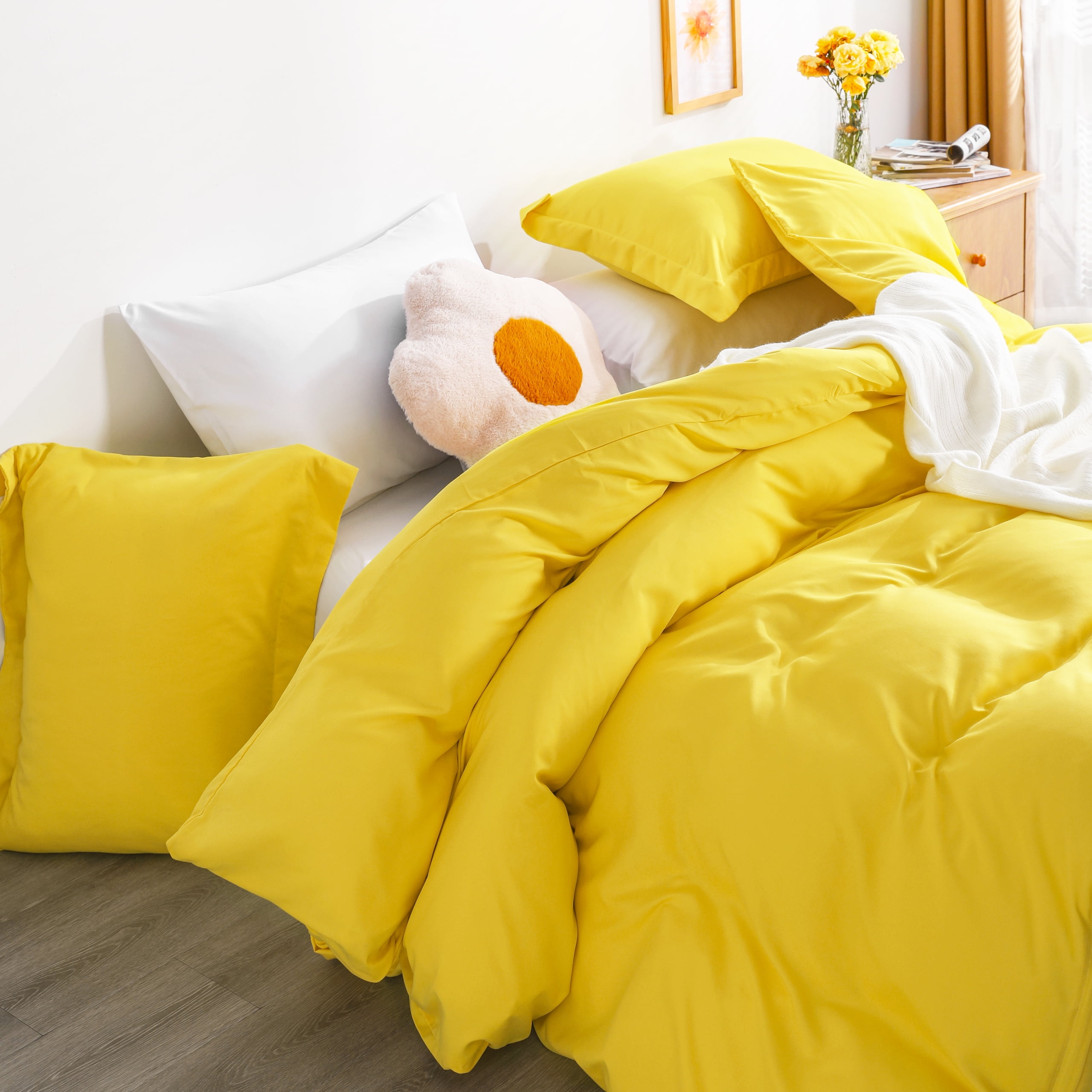 Flxxie 1800 Collection Double Brushed Microfiber Duvet Cover and Sham Set, Yellow, Twin, 2 Pieces