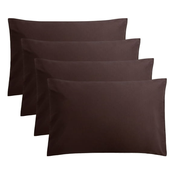 Flxxie 1800 Count Double Brushed Microfiber Envelope Pillowcases Set of 4, Queen, 20" x 30", Chocolate