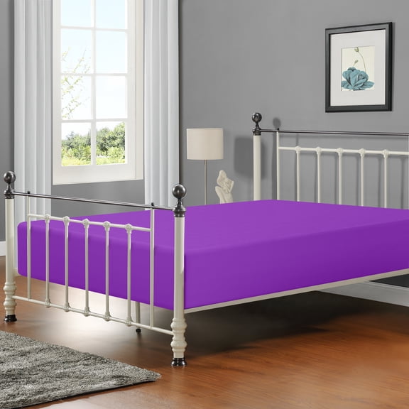 Flxxie 1800 Thread Count Brushed Microfiber Fitted Sheet with 15" Pocket, California King, Purple