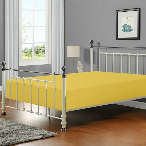 Flxxie 1800 Thread Count Brushed Microfiber Fitted Sheet with 15" Pocket, King, Yellow
