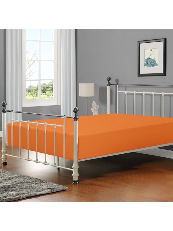 1800 Thread Count Brushed Microfiber Fitted Sheet with 15" Pocket, Twin Extra Long, Orange